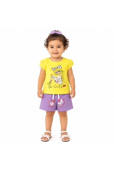 Generic Brand Girls' Set Summer Half Sleeve T-Shirt Embroidered Shorts Set