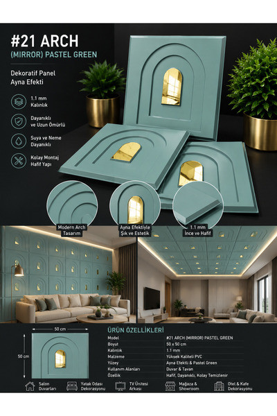 CraftWallDecor ARCH AYNALI 3D DUVAR PANELİ BOYANABİLİR ( ÖLÇÜ : 50*50 cm / 4 ...