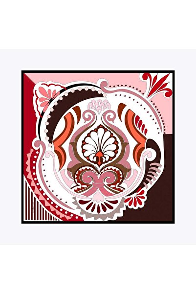 Zerafetim Tivil Pure Silk Scarf Red Pink Damask Pattern Silk Twill Scarf