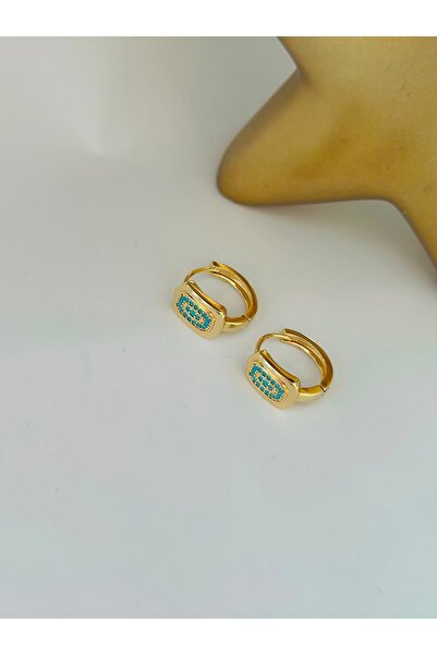 BYYEŞO Blue Pattern Detail Steel Hoop Earrings