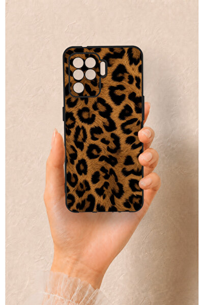 Vip Case Oppo Reno 5 Lite Uyumlu Koyu Leopar Deri Desenli Silikon Kılıf
