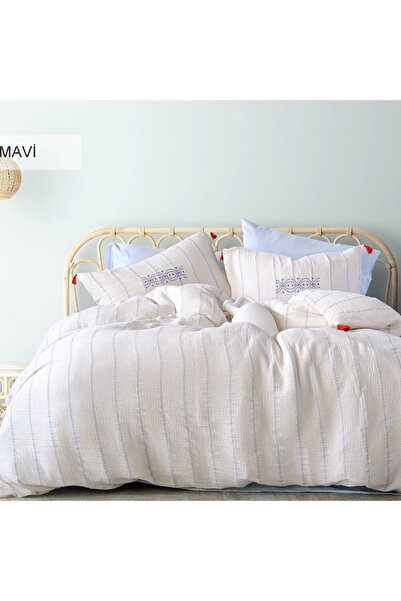 İyi Geceler İstanbul Authentic Muslin Double Duvet Cover Set Blue