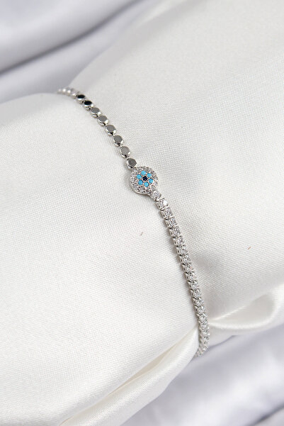 Mega Bazaar Brass Zircon Stone Evil Eye Model Crushed Chain Silver Color Wome...