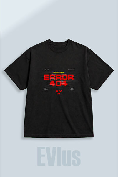 EVIus Oversize Error 404 Μαύρο T-Shirt με στάμπα, 100% βαμβάκι, με λαιμόκοψη ...