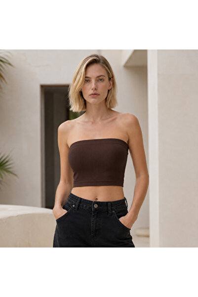 Wen's Straplez Askısız Fitilli Büstiyer Crop Top Siyah - Beyaz - Kahverengi