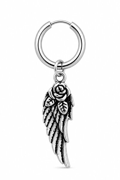 Blisse Piercing Unisex Gümüş Rengi Cerrahi Çelik Sallantılı Gül Detaylı Melek...