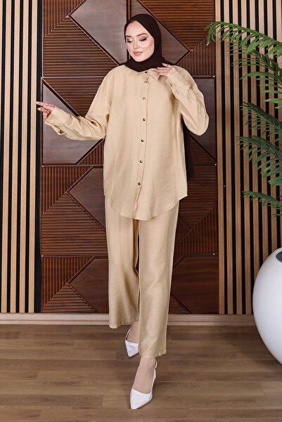 Tesettür Dünyası Classic Shirt Double Suit Set Tsd260255 Beige