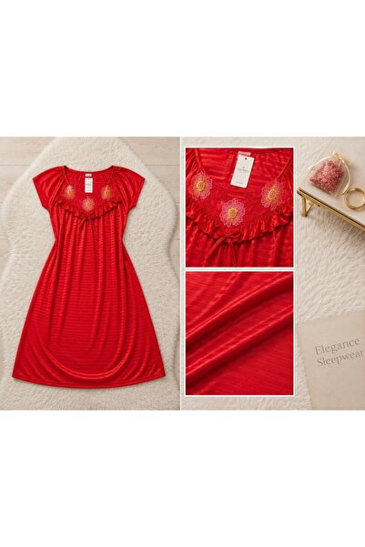 Generic Brand Women’s Satin Short Sleeve Nightgown with Floral Embroidery – E...