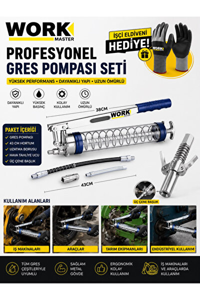 WORKMASTER 600 CC Büyük Boy Profesyonel Manuel Gres Pompası – Çift Mandallı U...