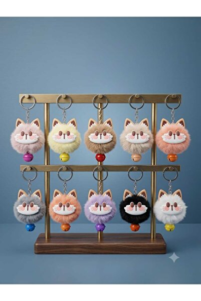 Zilli Tüylü Kedi Pompon Charm Anahtarlık (Adet Fiyatı)