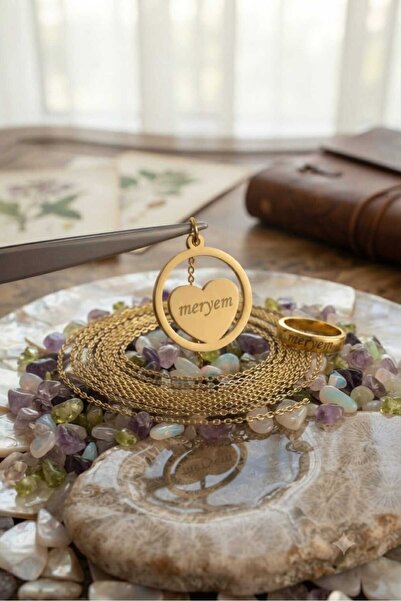 Papatya Silver 925 Ayar Gümüş Kişiye Özel İsimli Çemberli Kalp Kolye.rose.gold.rodaj Renk Seçeneği