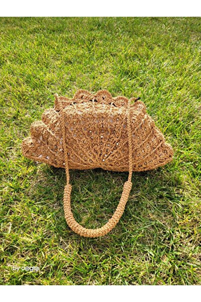 Genel Markalar MADEHAND Boncuklu El Örgüsü Taba Hasır Clutch Çanta