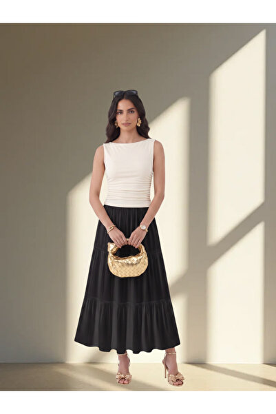 FNM Women's 2-Piece Co-Ord Set - Ruched Sleeveless Top & Tiered Maxi Skirt