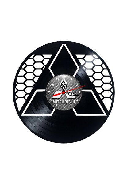 Mitsubishi Ceas de perete decorativ din disc de vinil, Model, Logo Trei Diama...