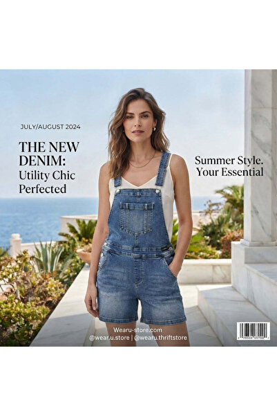 esmara Mid-Wash Blue Acid Wash Denim Short Overalls