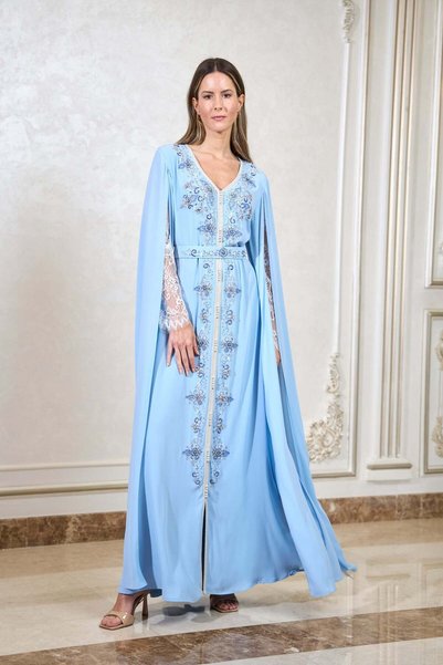 ELEGANZA LA MODE Baby Blue Moroccan Kaftan – ELM M 670