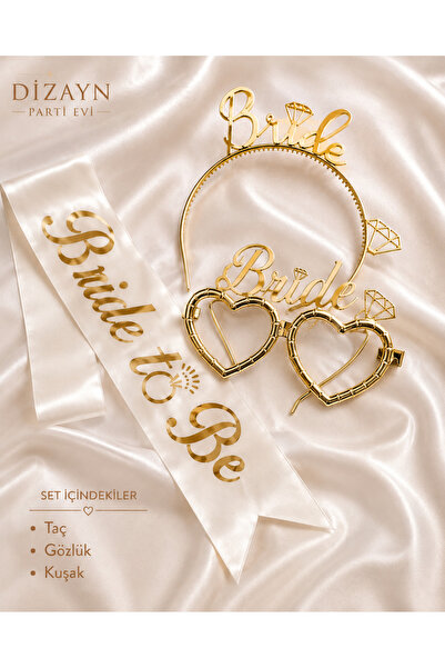 Dizayn Parti Evi Bride To Be Bekarlığa Veda Seti Gold & Gümüş Seçenekli Taç K...