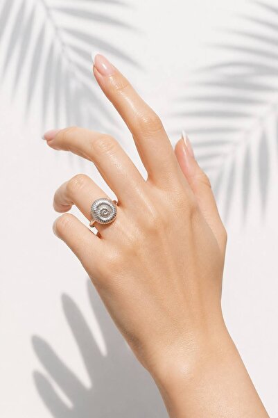 LYKOS Silver Color Spiral Seashell Figured Adjustable Ring - Textured Marine ...