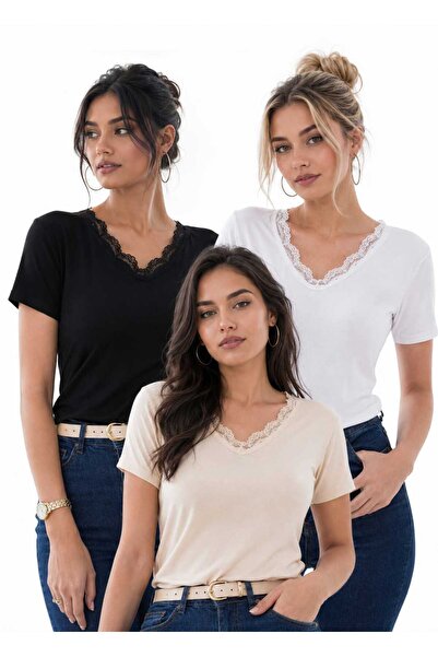 Sashaa Collection بلوزة نسائية من Sashaa مكونة من 3 قطع بياقة على شكل V من ال...