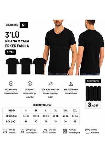 Yıldız Çamaşır Men's Ribbed V-Neck 100% Cotton Undershirt Undershirt (60-61-6...