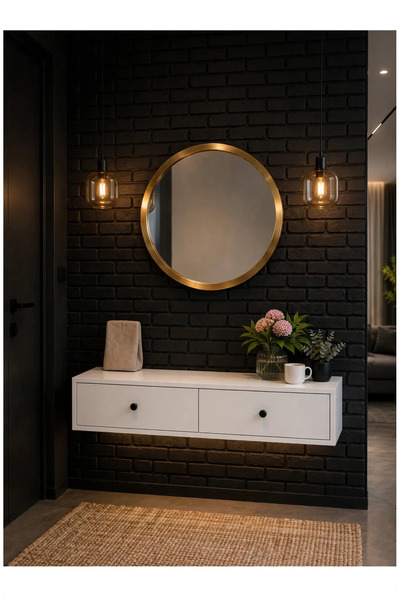 ENG AHŞAP Modern MDF Beyaz 2 Kapaklı Makyaj Masası - Dresuar