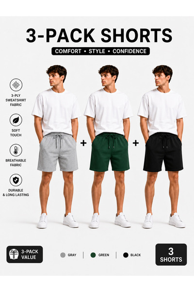 Boi Unisex Men's Relaxed Fit 3-Pack Advantage Summer Short Casual Shorts - Pr...