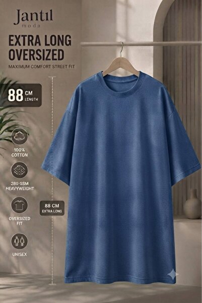 JANTIL MODA Women's Oversize Cut Printed Long Tunic T-Shirt - Crew Neck