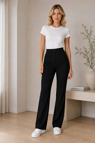 vuvutasarım Black Crepe Fabric High Waist Office Trousers Black Fabric Trouse...