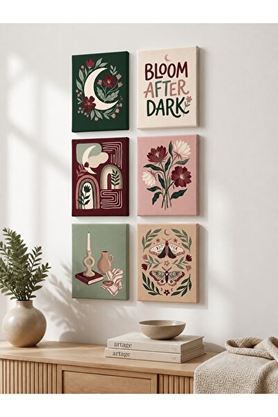 ARTAGE 6’lı Retro Modern Bohem Naif Sanat Kanvas Tablo Seti