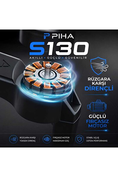 piha S130 Fırçasız Motor 2Batarya&30Dakika Uçuş 720P Çift Kamera Engelden Kaçınma Drone