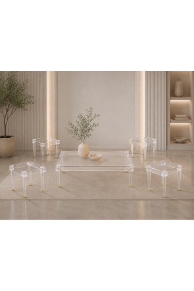 on home طقم طاولة أكريليك شفاف 1+4 - تصميم عصري فاخر مع تفاصيل ذهبية