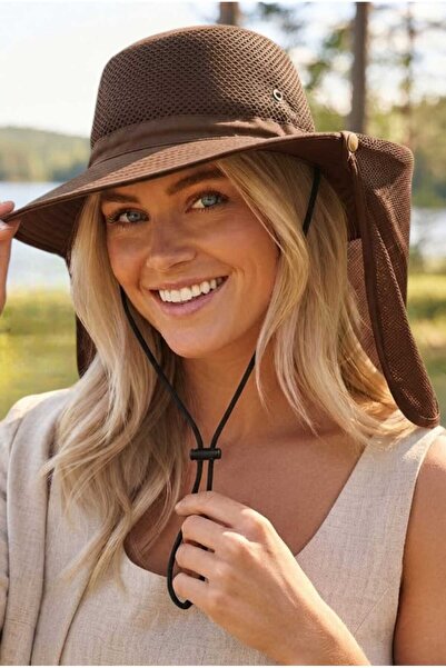Mood Agenda Women's Neck Protection Mesh Safari Hat Uv Sun Protection Drawstr...