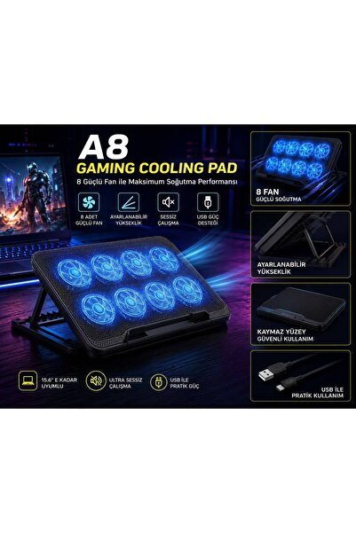 Nomker Casper Excalibur G870 15.6'' Uyumlu 8 Fanlı Notebook Soğutucu Standı