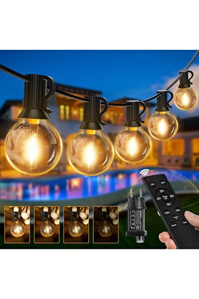 Dotail Външни LED гирлянди, 25+2 крушки G40, дистанционно управление, таймер,...