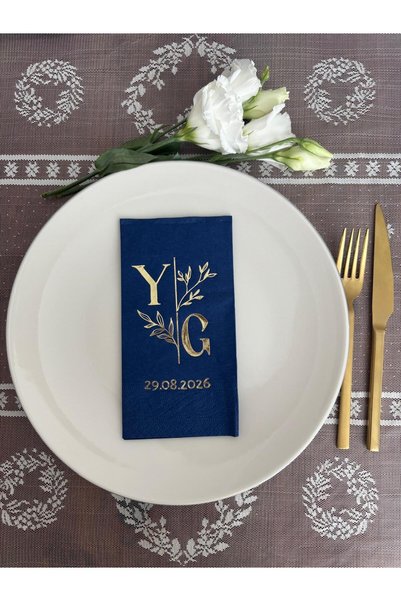 kidspartim Kişiye Özel Gold Yaldızlı Çiçek Detaylı Nişan Ve Söz Garson Peçete 16 Adet laci