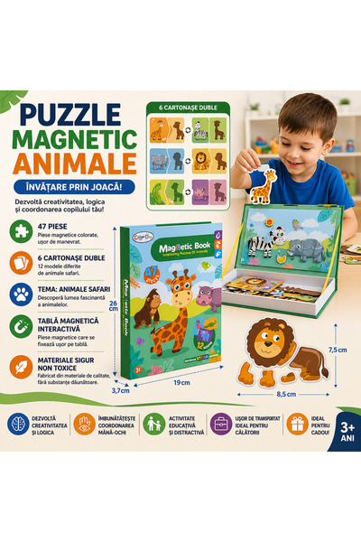 SMARTECH Magnetic Puzzle Book, Set of 47 Magnets, 6 Double-Sided Cards, Anima...