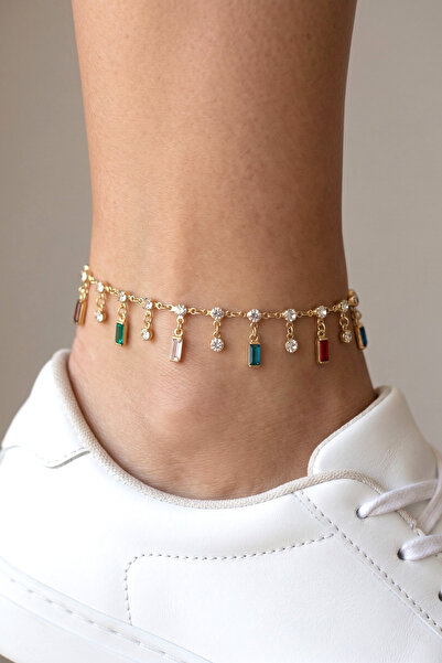 Elika Silver Renkli Zirkon Taşlı Bar Model Sallantılı Halhal