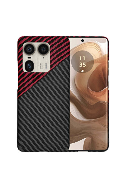 Techsuit Husă pentru Motorola Edge 50 Ultra, Carcasă din fibră de carbon, roș...