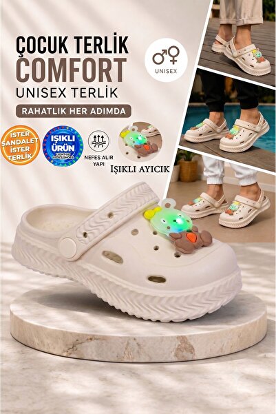 AlbiShoes Unisex Figürlü Işıklı Çocuk Terlik ve Sandalet Önü Kapalı Havuz Oku...