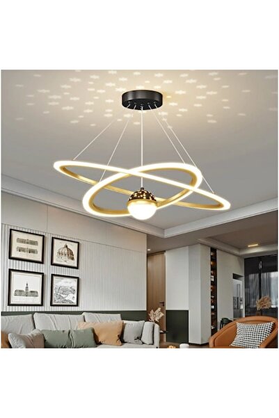 Laleluli Lustră LED, cu două cercuri, cu constelația reflectată pe tavan, 57W