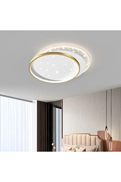 Laleluli Candelabru LED rotund din aur alb, model cu efect de cer înstelat, d...