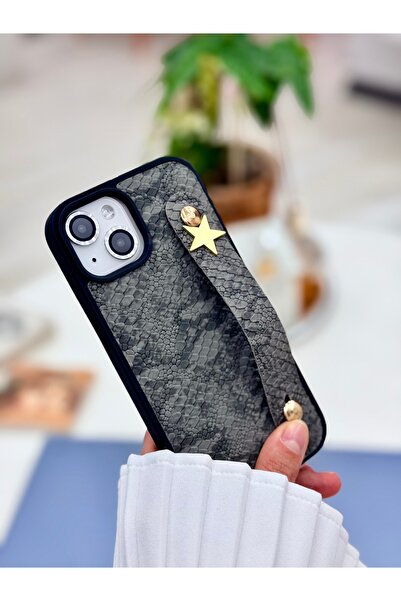 Go Aksesuar Iphone 15 - 14 - 13 Uyumlu Tutacaklı Yıldız Tasarımlı Deri Görünü...