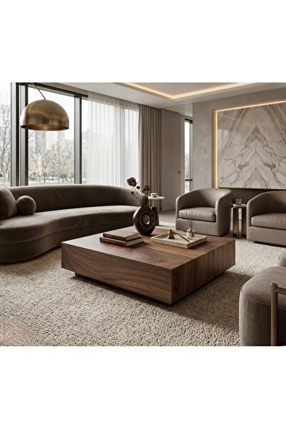 LUXURY VİLLA LUXURY DOĞAL CEVİZ KAPLAMALI TEKERLEKLİ DEKORATİF ORTA SEHPA 90x...