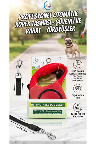 ÇıraPet طوق قابل للسحب تلقائيًا بطول 5 أمتار للقطط والكلاب - لون أحمر -