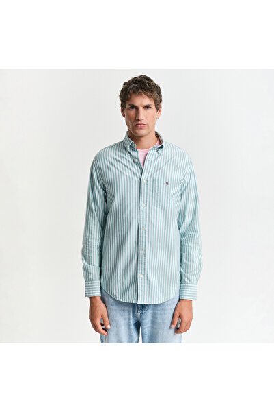 Gant Erkek Yeşil Regular Fit Çizgili Logolu Gömlek