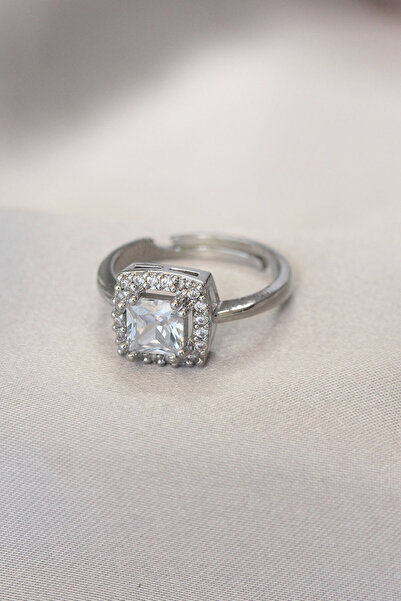 Mega Bazaar Silver Color Baguette and Zircon Stone Square Ring