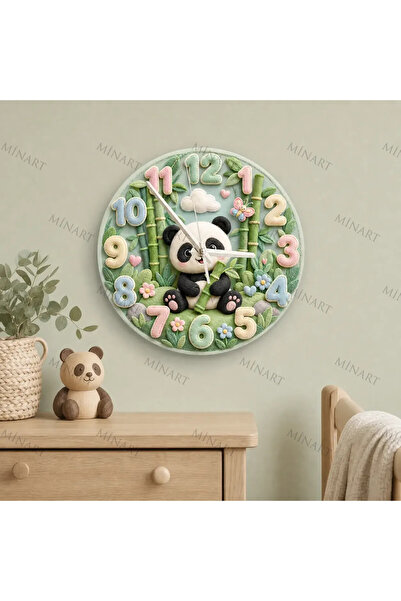 ensaat Pastel Panda and Bamboo Children's Room Wall Clock Silent Wooden Clock...