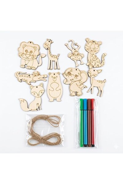 Generic 9 Pieces Animal Wood Craft Set Wooden Cutouts Animal Wood Animals Fig...