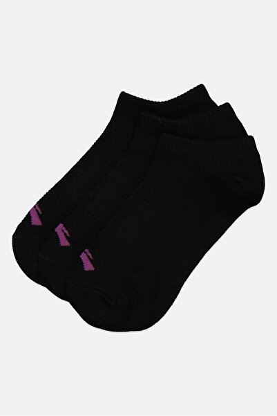 Anta Kids Girl 3 Pairs Brand Logo Ankle Socks, Black