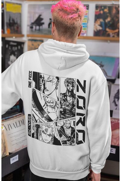 SEVBANO هودي قطني ممشط كبير الحجم للجنسين مطبوع عليه One Piece Roronoa Zoro A...